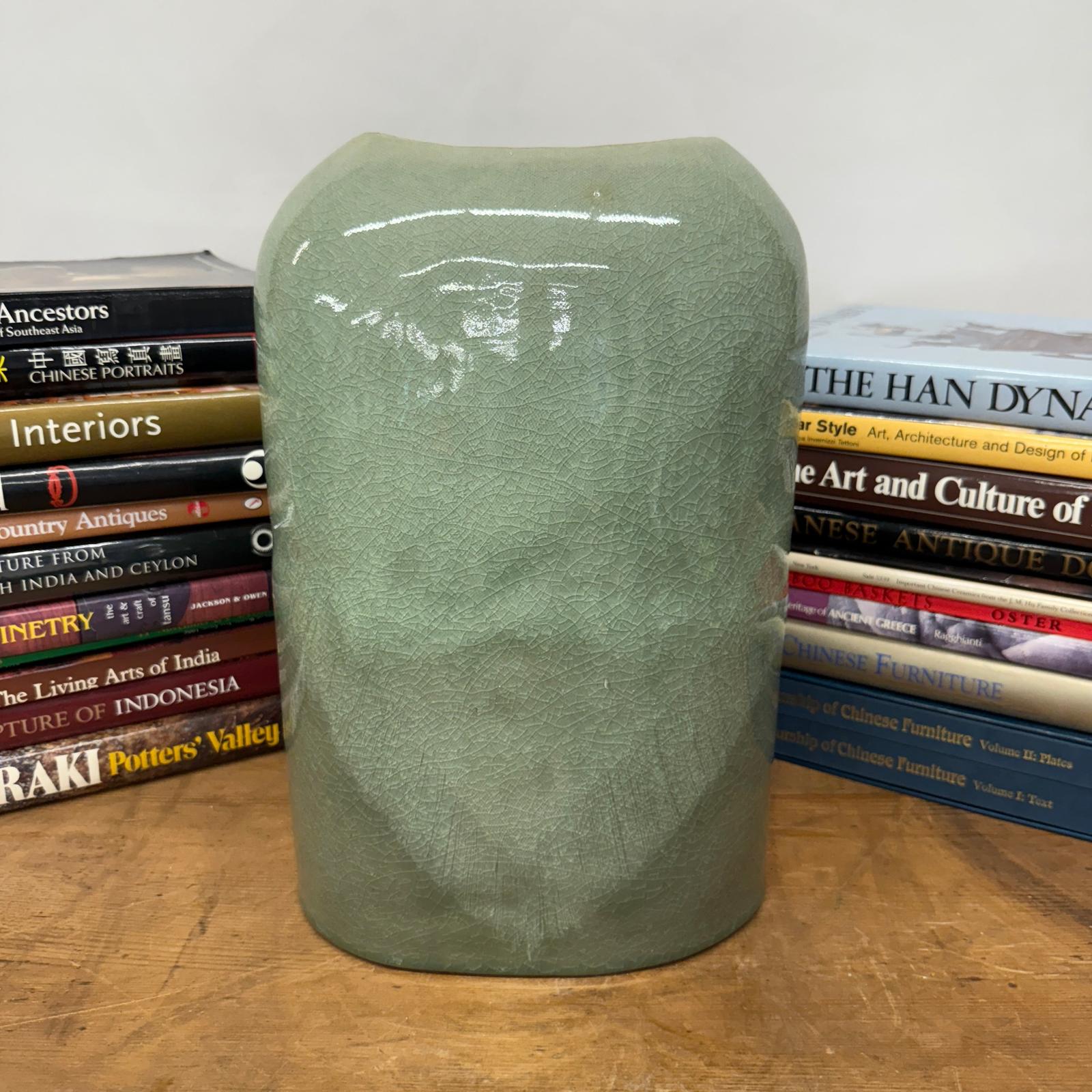 Asymmetrical Celadon Ceramic Vase with Crackle Glaze - FEA Home