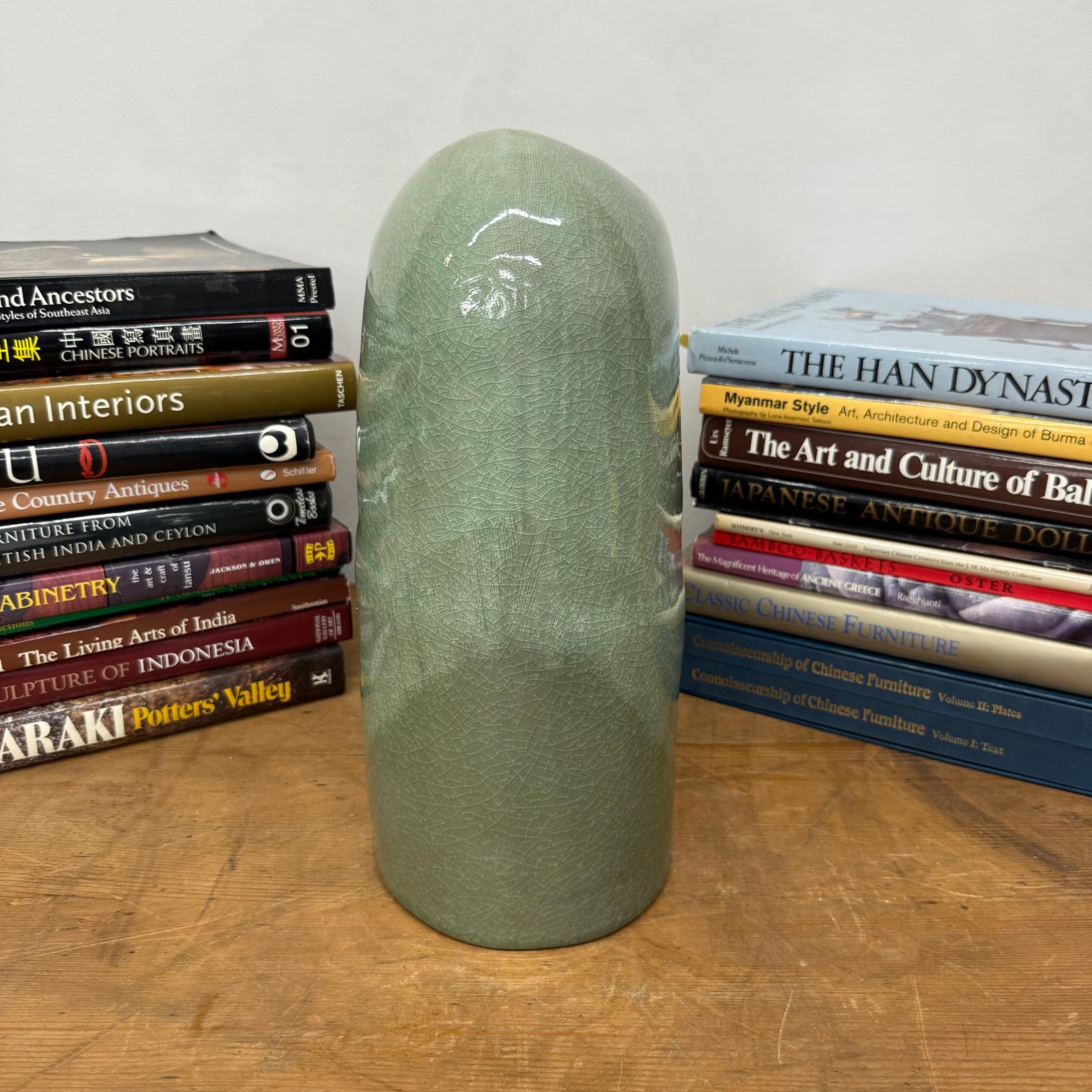 Asymmetrical Celadon Ceramic Vase with Crackle Glaze - FEA Home