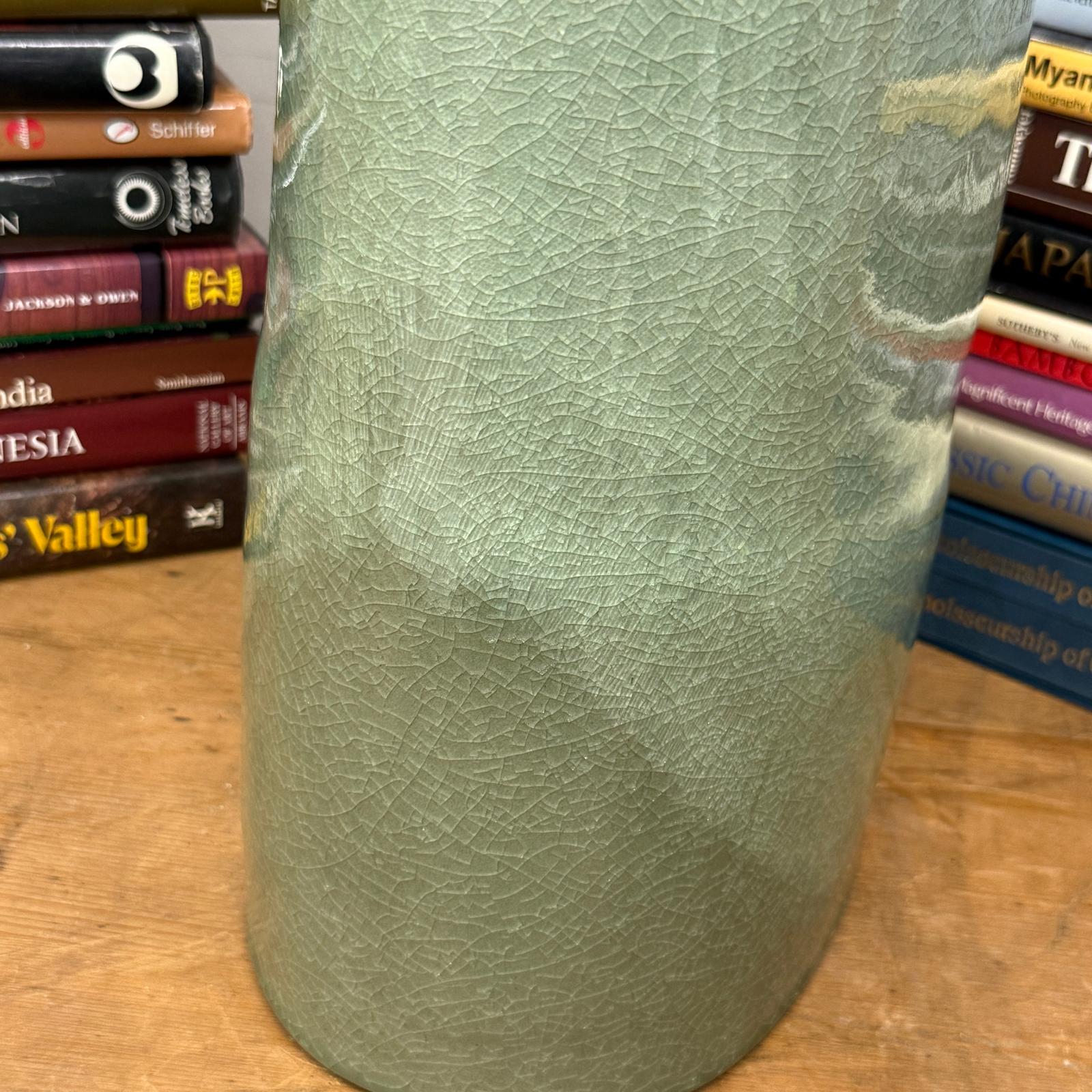Asymmetrical Celadon Ceramic Vase with Crackle Glaze - FEA Home