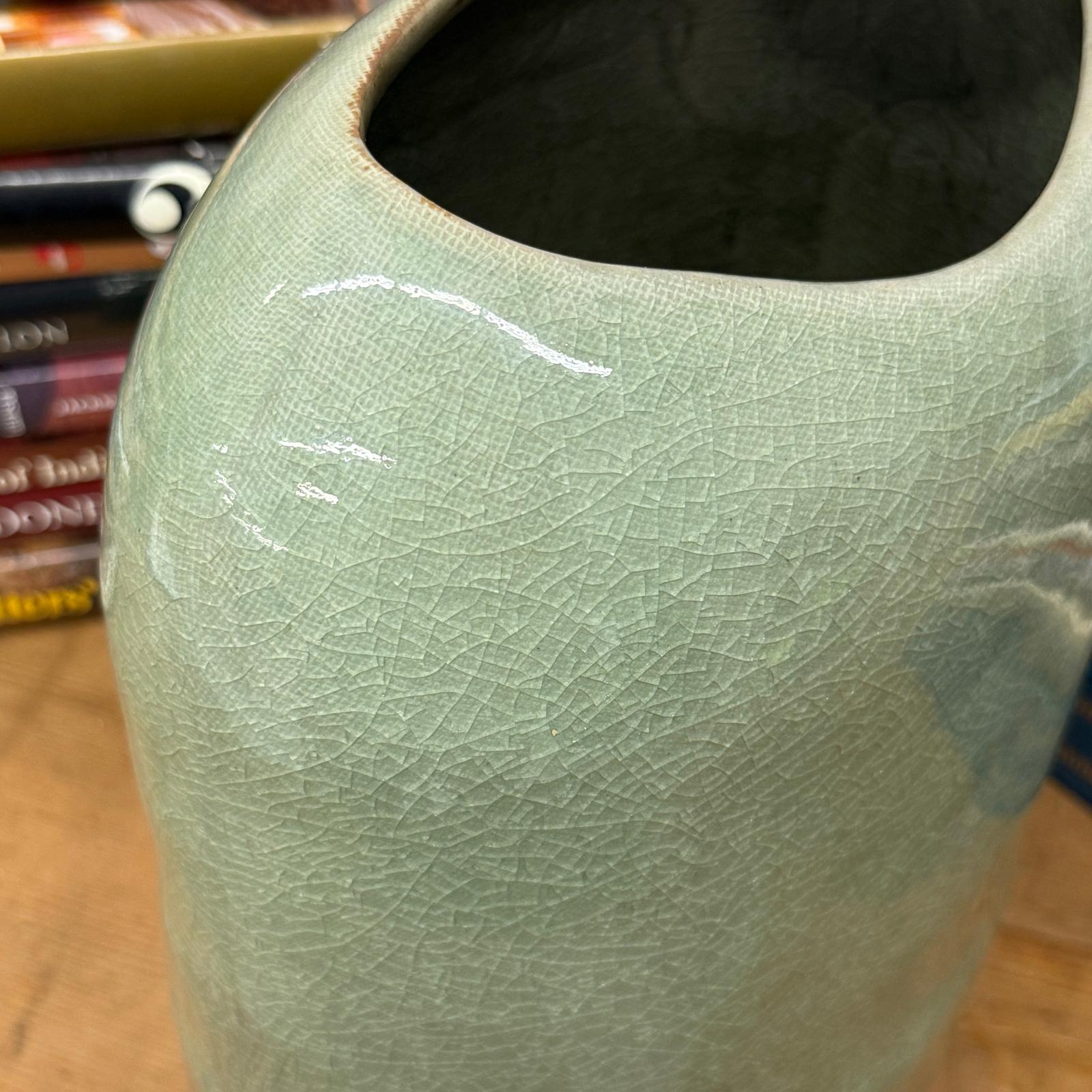 Asymmetrical Celadon Ceramic Vase with Crackle Glaze - FEA Home