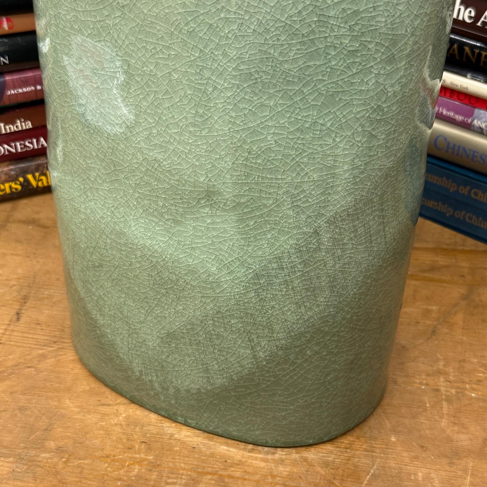 Asymmetrical Celadon Ceramic Vase with Crackle Glaze - FEA Home