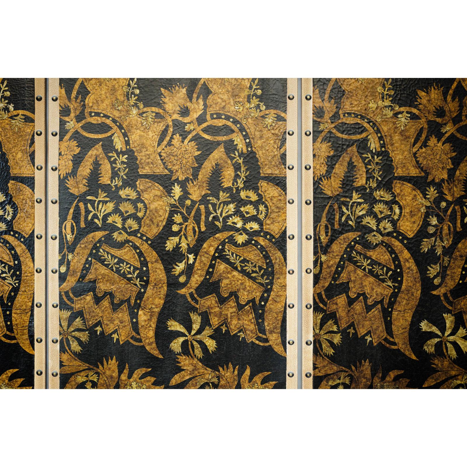 Black and Gold Four-Panel Screen Divider with Repeating Floral Motif-10. Asian &amp; Chinese Furniture, Art, Antiques, Vintage Home Décor for sale at FEA Home