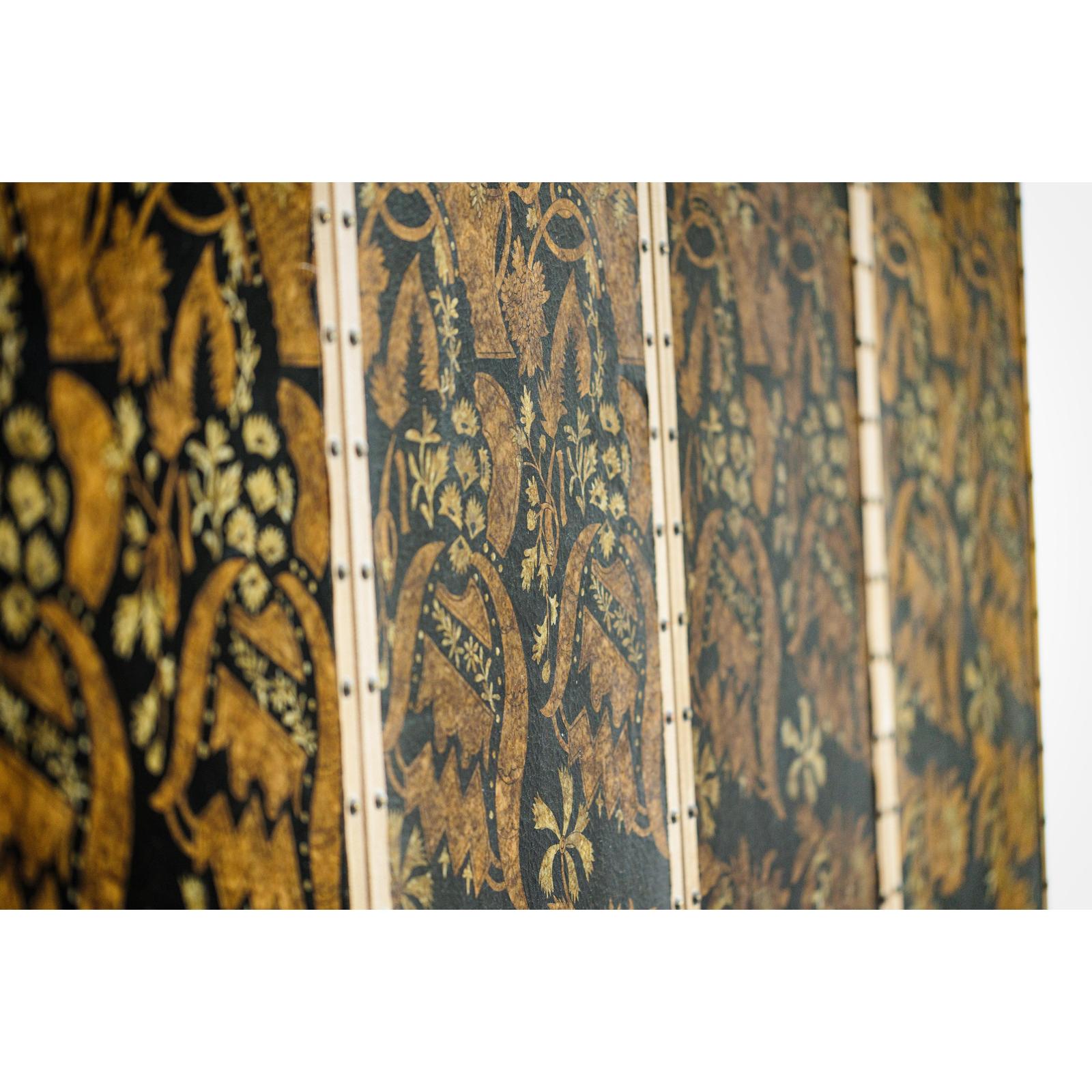 Black and Gold Four-Panel Screen Divider with Repeating Floral Motif-15. Asian &amp; Chinese Furniture, Art, Antiques, Vintage Home Décor for sale at FEA Home