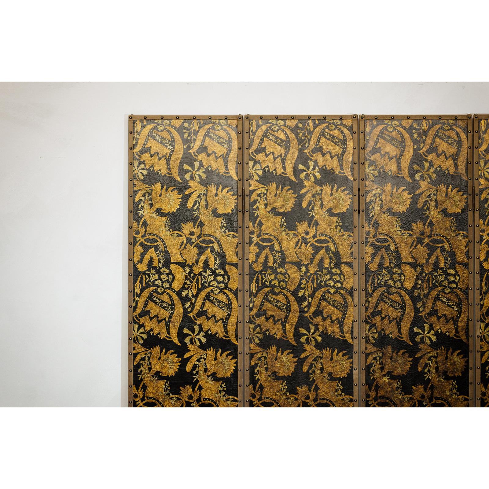 Black and Gold Four-Panel Screen Divider with Repeating Floral Motif-3. Asian &amp; Chinese Furniture, Art, Antiques, Vintage Home Décor for sale at FEA Home