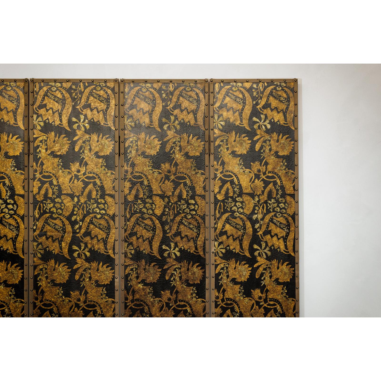 Black and Gold Four-Panel Screen Divider with Repeating Floral Motif-4. Asian &amp; Chinese Furniture, Art, Antiques, Vintage Home Décor for sale at FEA Home