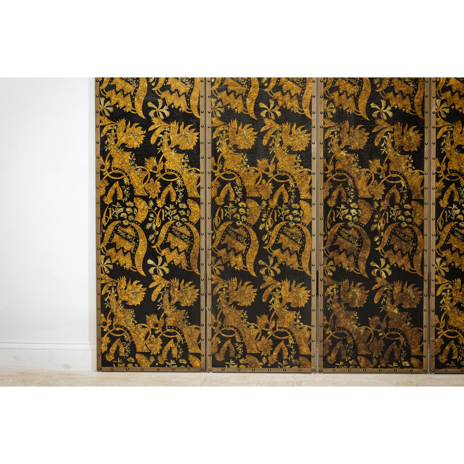 Black and Gold Four-Panel Screen Divider with Repeating Floral Motif-6. Asian &amp; Chinese Furniture, Art, Antiques, Vintage Home Décor for sale at FEA Home