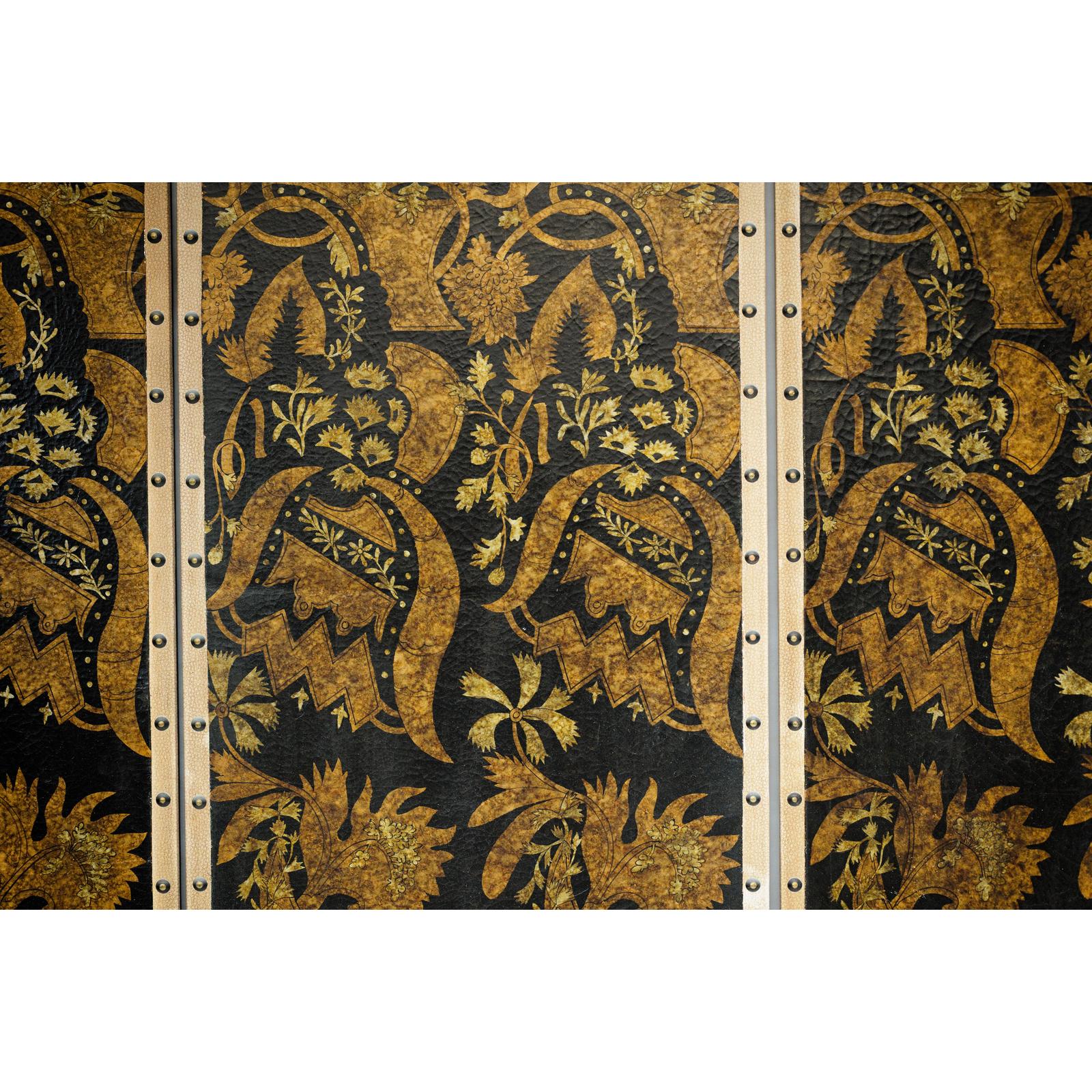 Black and Gold Four-Panel Screen Divider with Repeating Floral Motif-8. Asian &amp; Chinese Furniture, Art, Antiques, Vintage Home Décor for sale at FEA Home