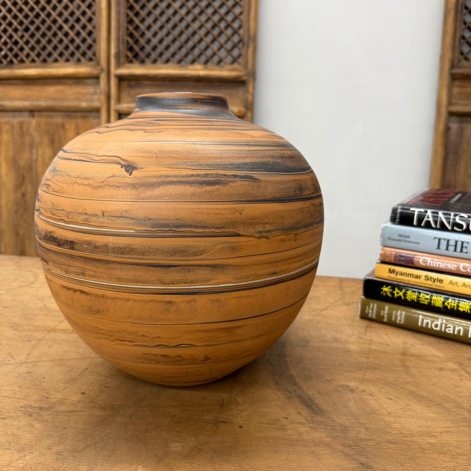 Black and Orange Canyon Drift Round Prem Vase - FEA Home
