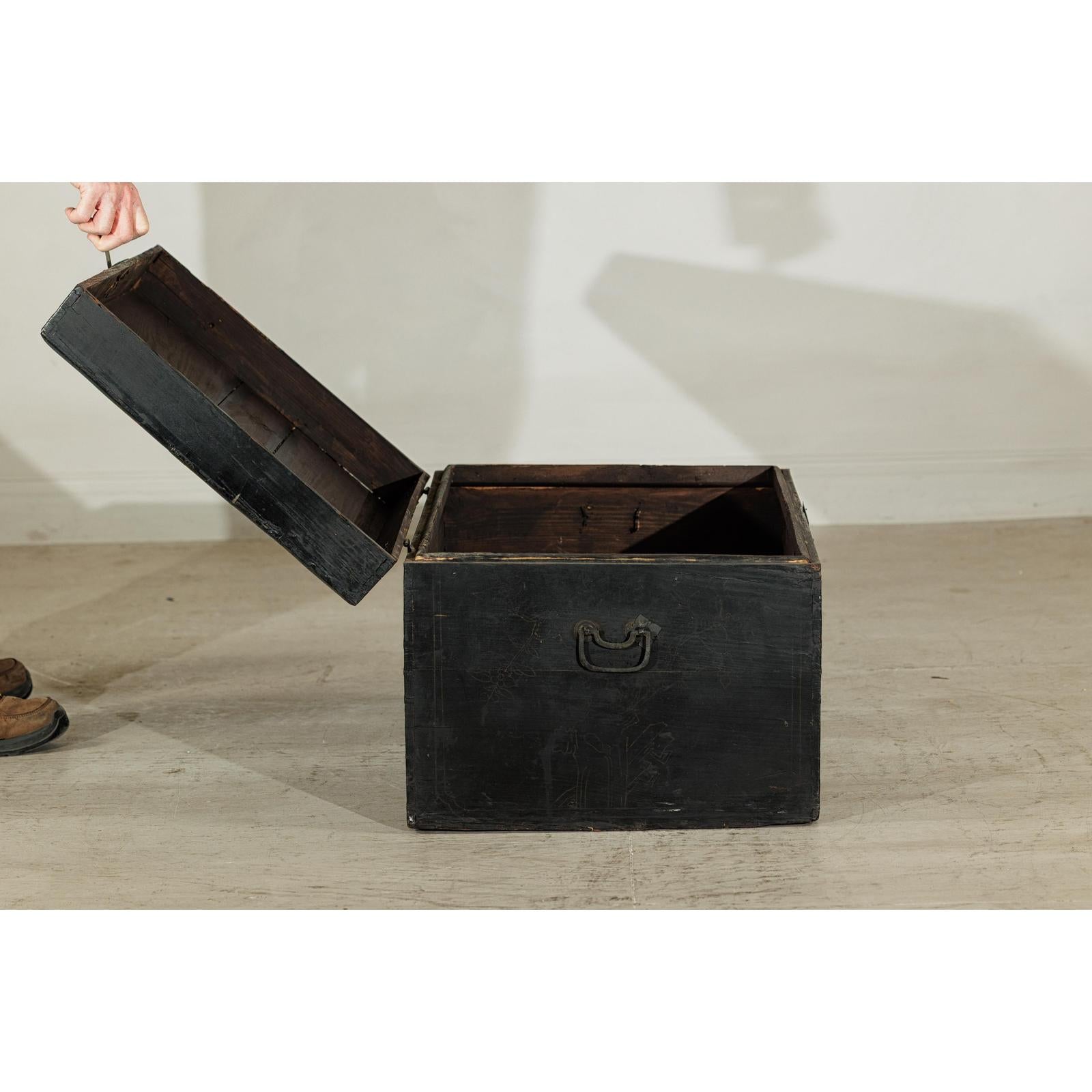 Black Blanket Chest with Hand-Painted Figural Scenes - image 10
