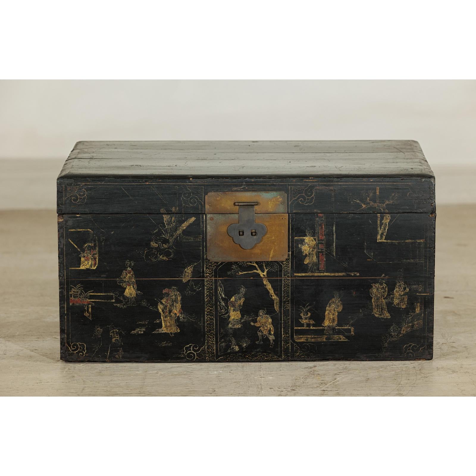 Black Blanket Chest with Hand-Painted Figural Scenes - image 14