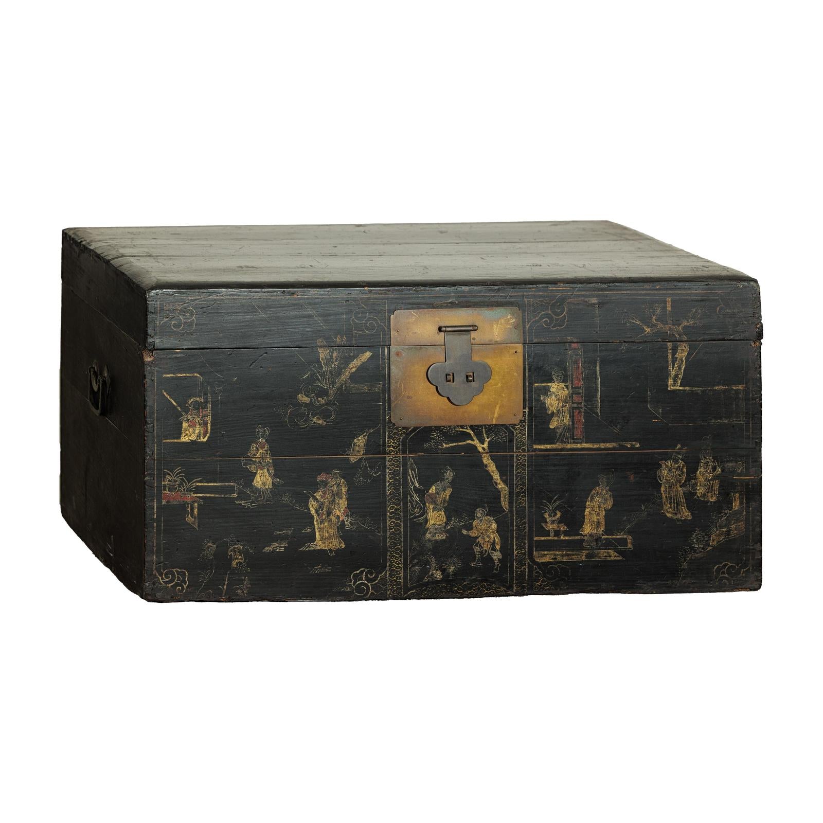 Black Blanket Chest with Hand-Painted Figural Scenes - image 15