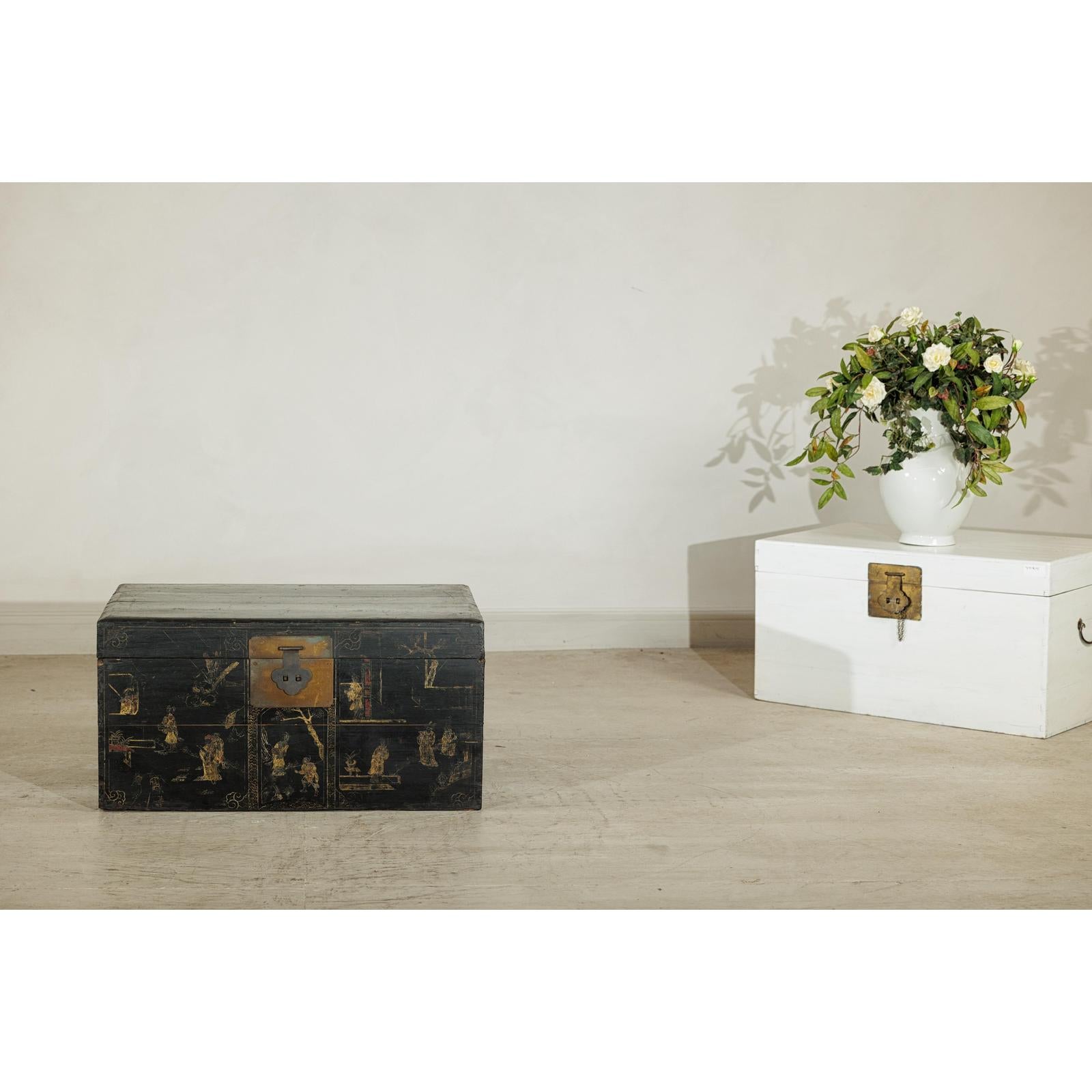 Black Blanket Chest with Hand-Painted Figural Scenes - image 2