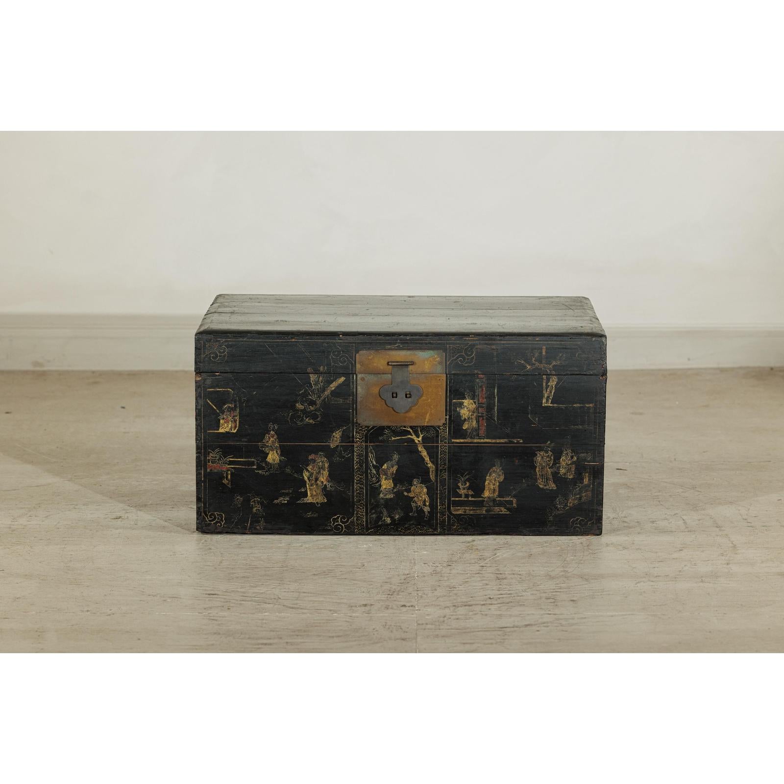 Black Blanket Chest with Hand-Painted Figural Scenes - image 3