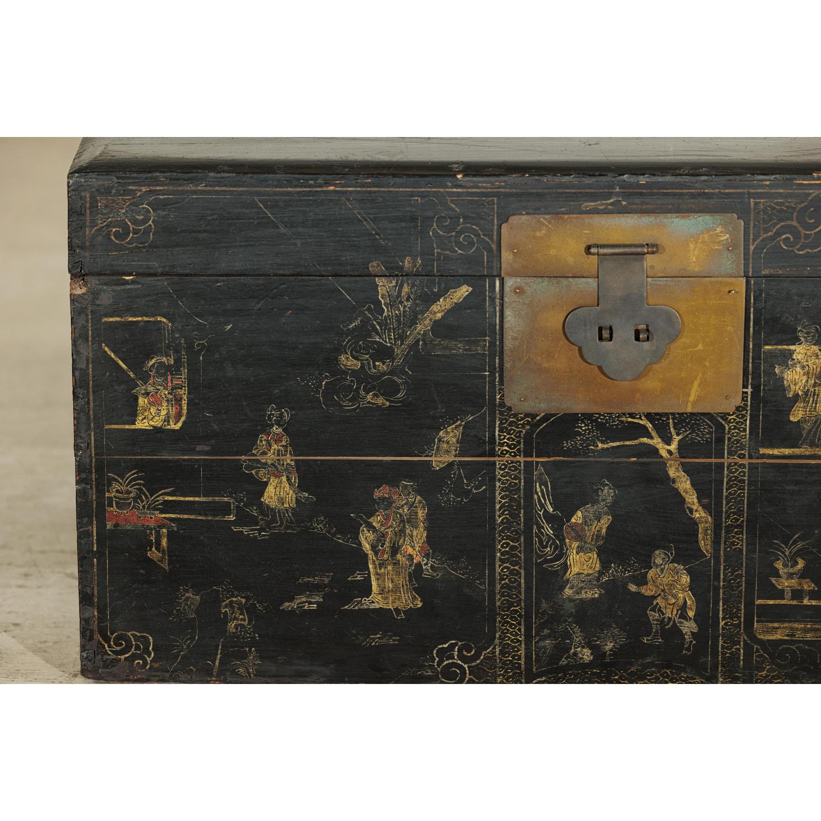 Black Blanket Chest with Hand-Painted Figural Scenes - image 5