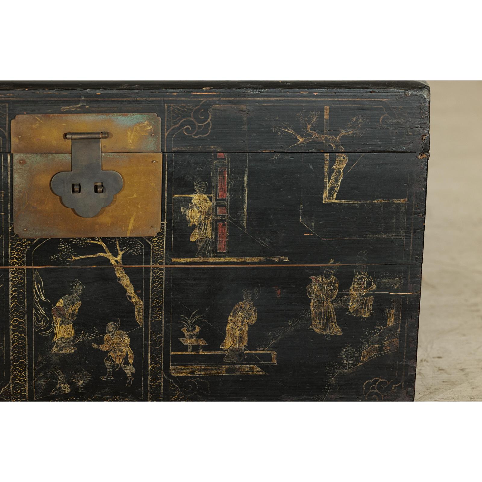 Black Blanket Chest with Hand-Painted Figural Scenes - image 6