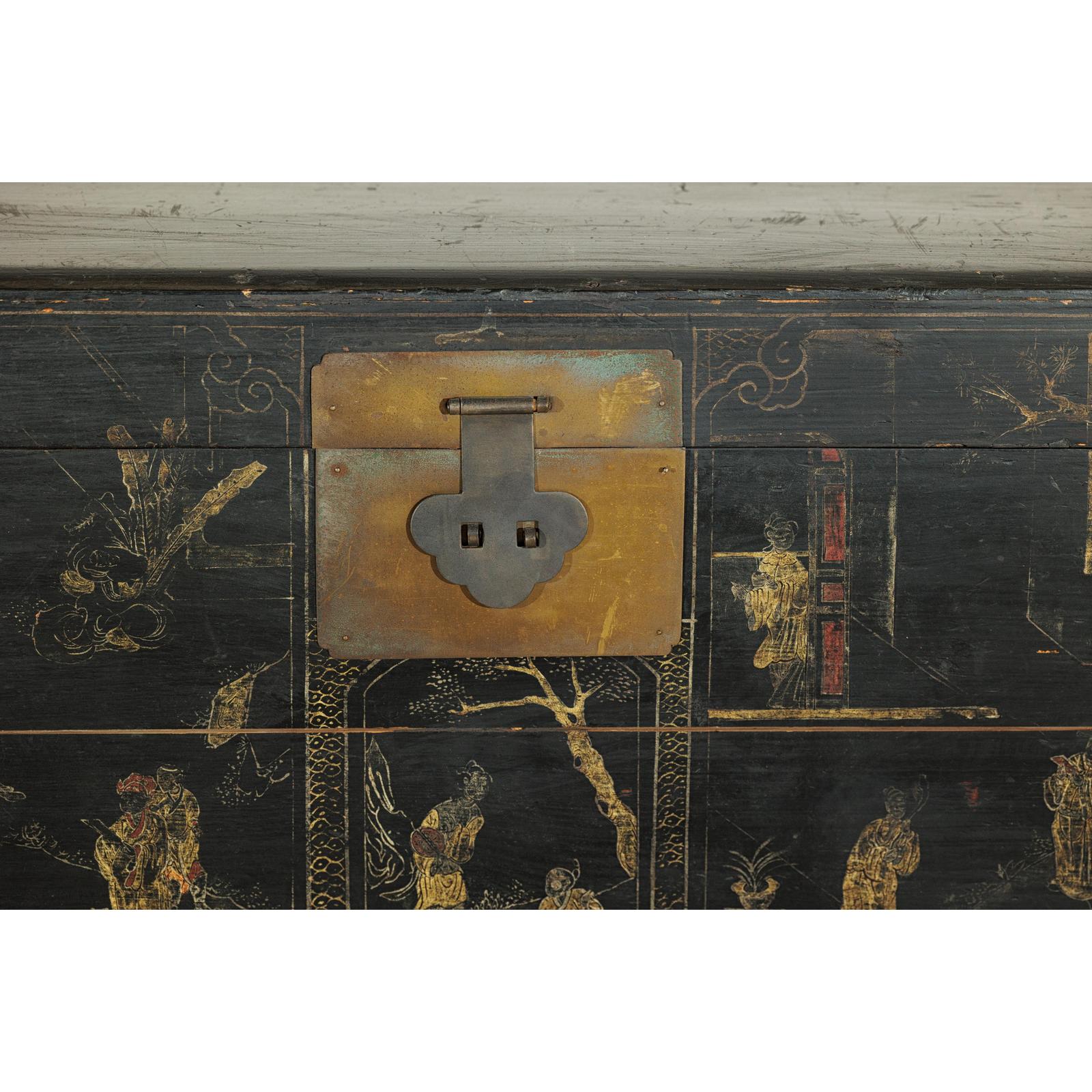 Black Blanket Chest with Hand-Painted Figural Scenes - image 7