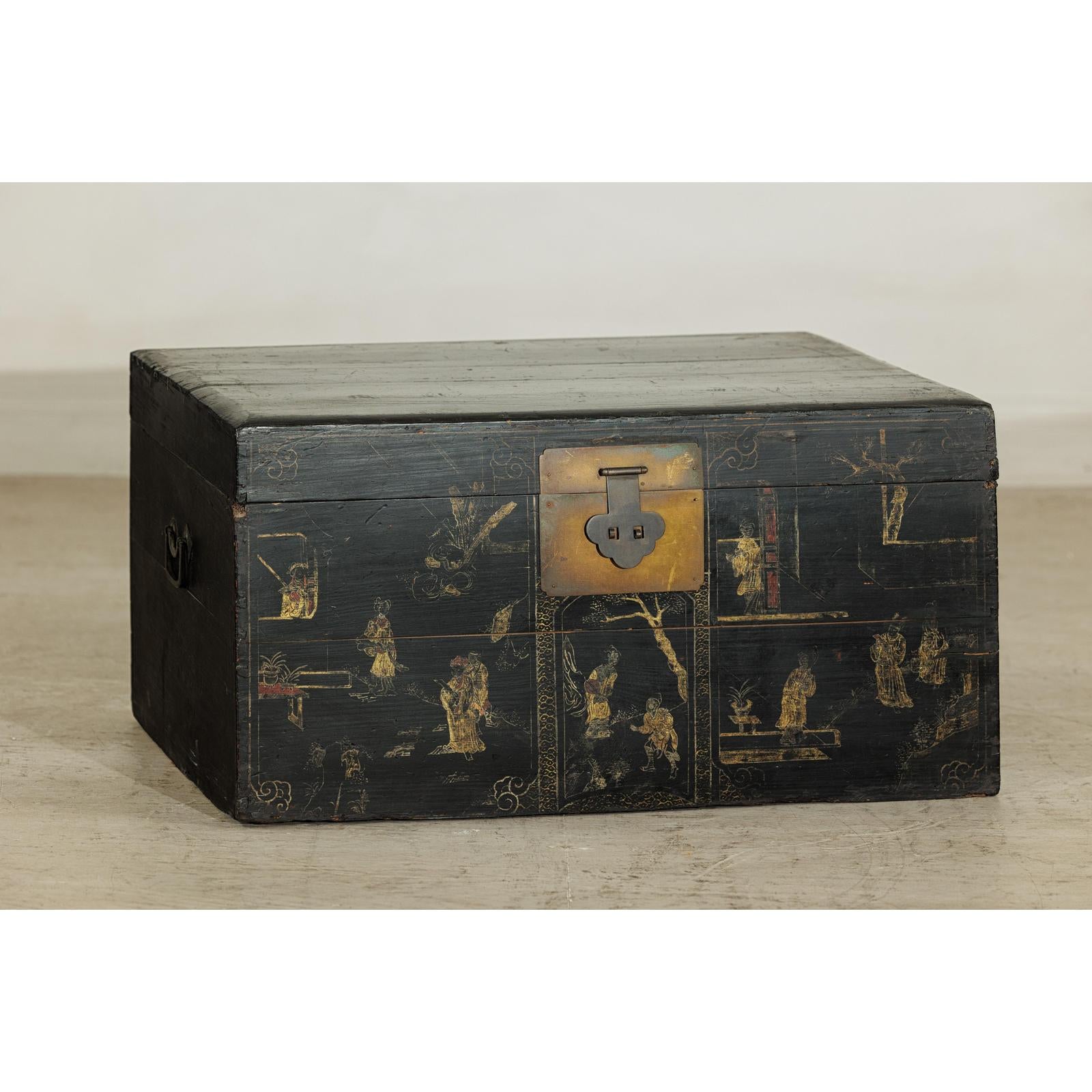 Black Blanket Chest with Hand-Painted Figural Scenes - image 8