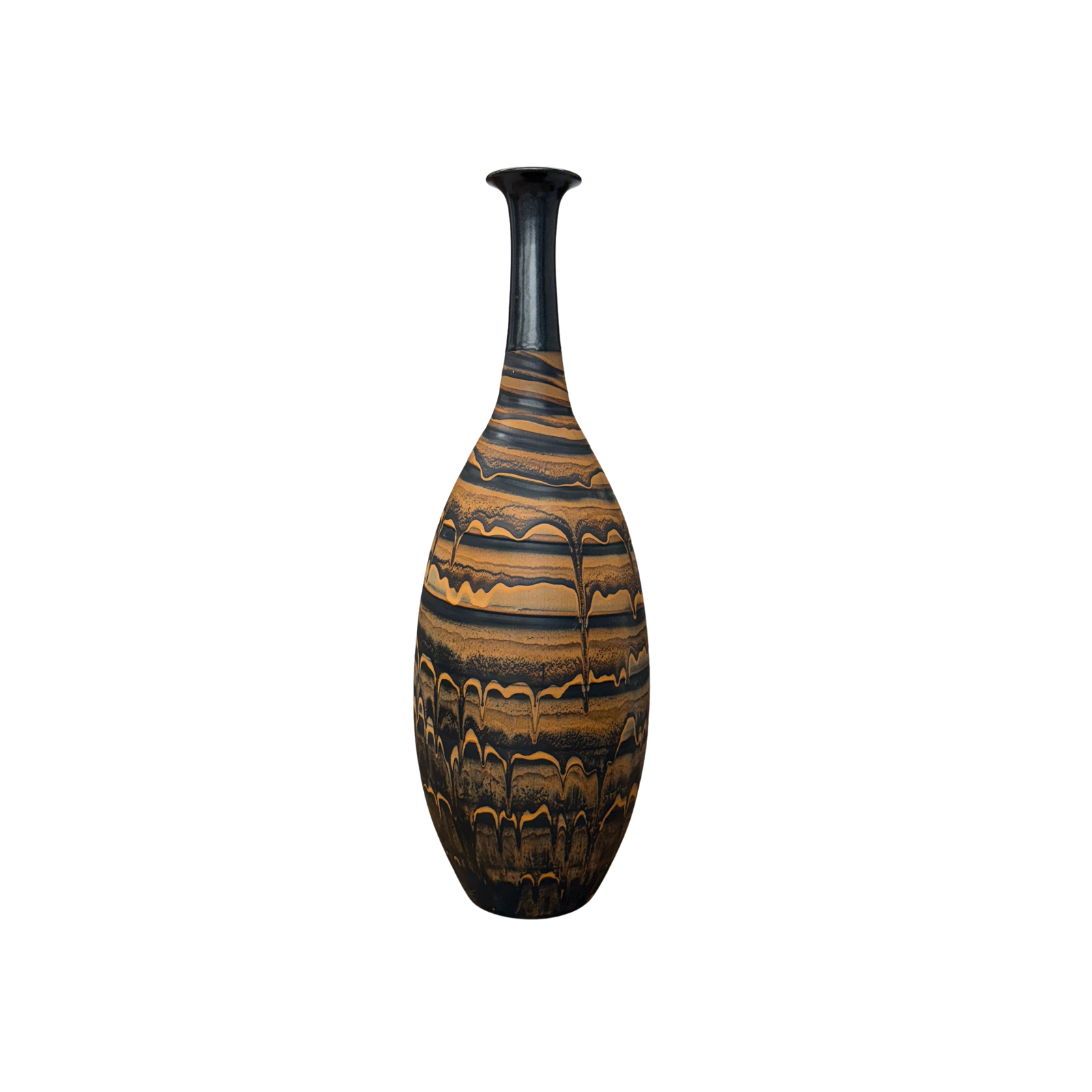 Black &amp; Canyon Brown Ceramic Drip Vase with Fluted Neck - FEA Home