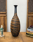 Black & Canyon Brown Ceramic Drip Vase with Fluted Neck - FEA Home