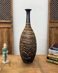 Black & Canyon Brown Ceramic Drip Vase with Fluted Neck - FEA Home