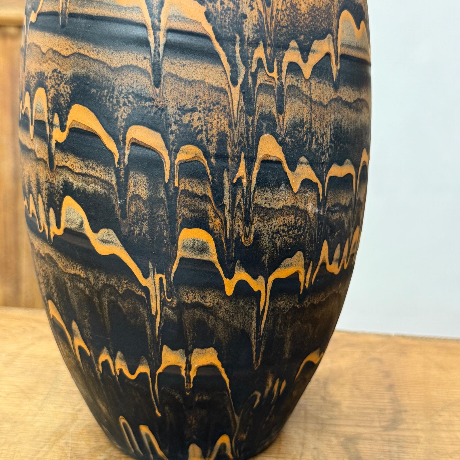 Black &amp; Canyon Brown Ceramic Drip Vase with Fluted Neck - FEA Home