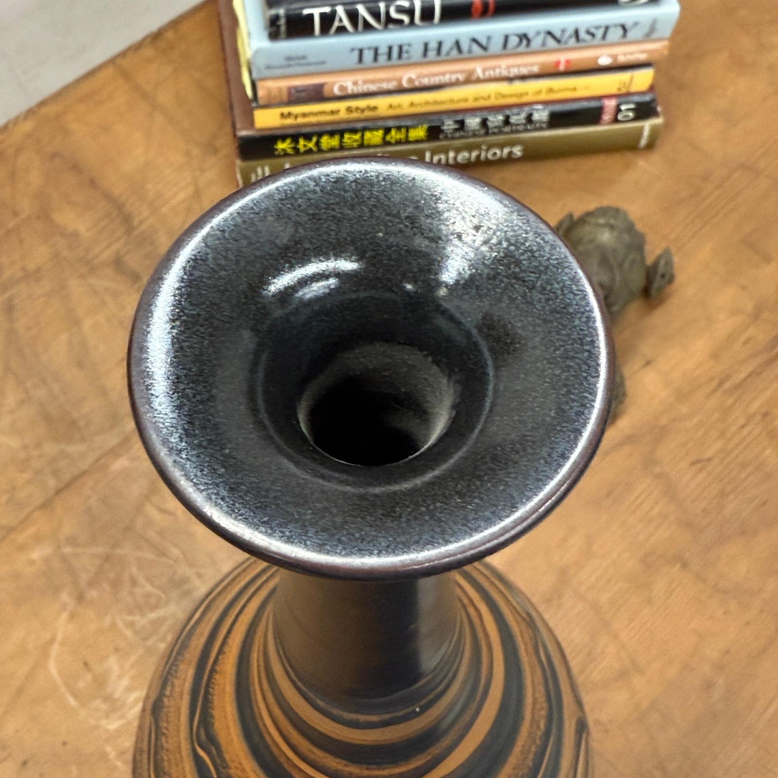 Black &amp; Canyon Brown Ceramic Drip Vase with Fluted Neck - FEA Home