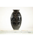 Black Ceramic Vase with Raised Wave Motif and Glossy Finish-7. Asian & Chinese Furniture, Art, Antiques, Vintage Home Décor for sale at FEA Home