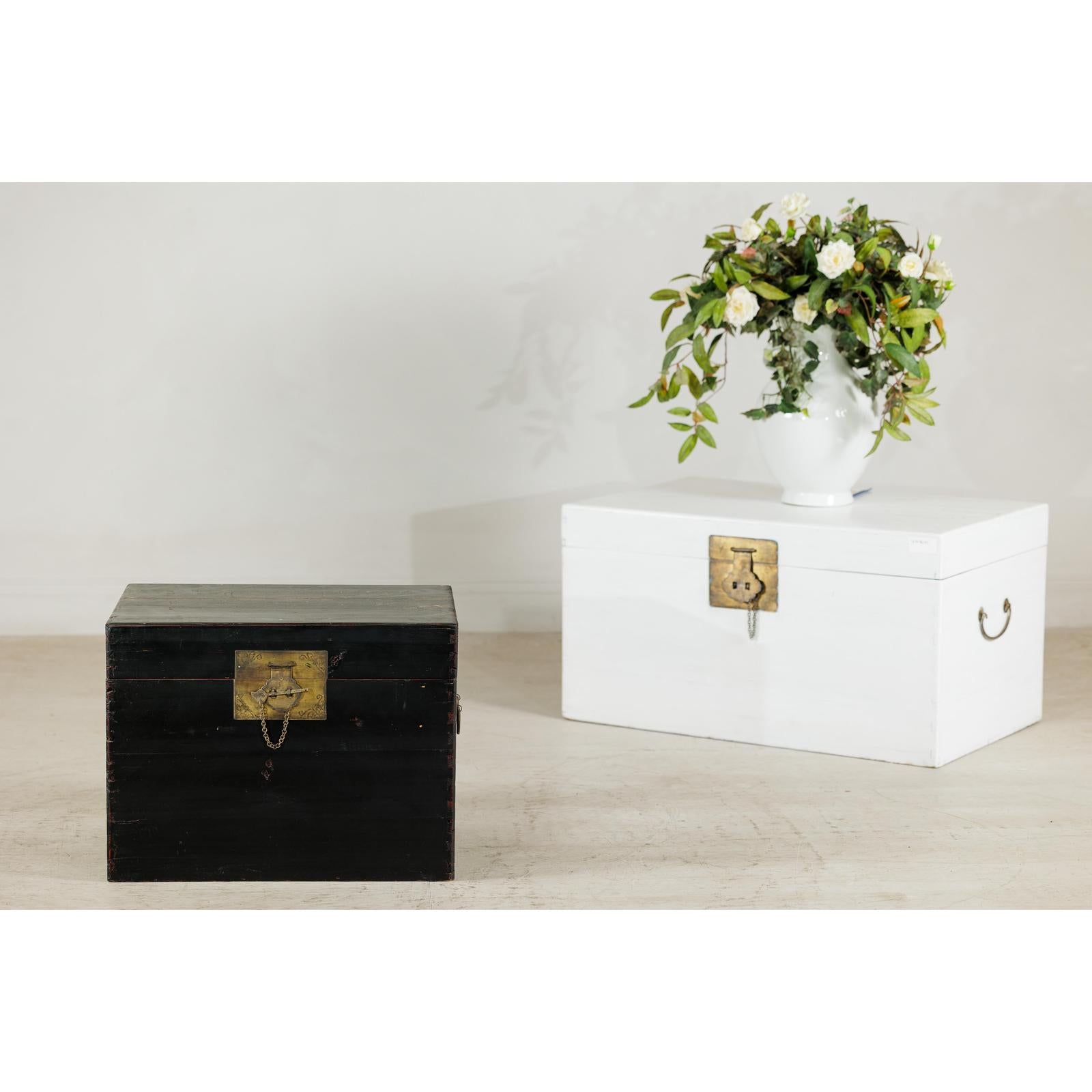 Black Lacquered Trunk with Brass Hardware and Side Handles-3. Asian &amp; Chinese Furniture, Art, Antiques, Vintage Home Décor for sale at FEA Home