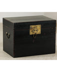 Black Lacquered Trunk with Brass Hardware and Side Handles-7. Asian & Chinese Furniture, Art, Antiques, Vintage Home Décor for sale at FEA Home
