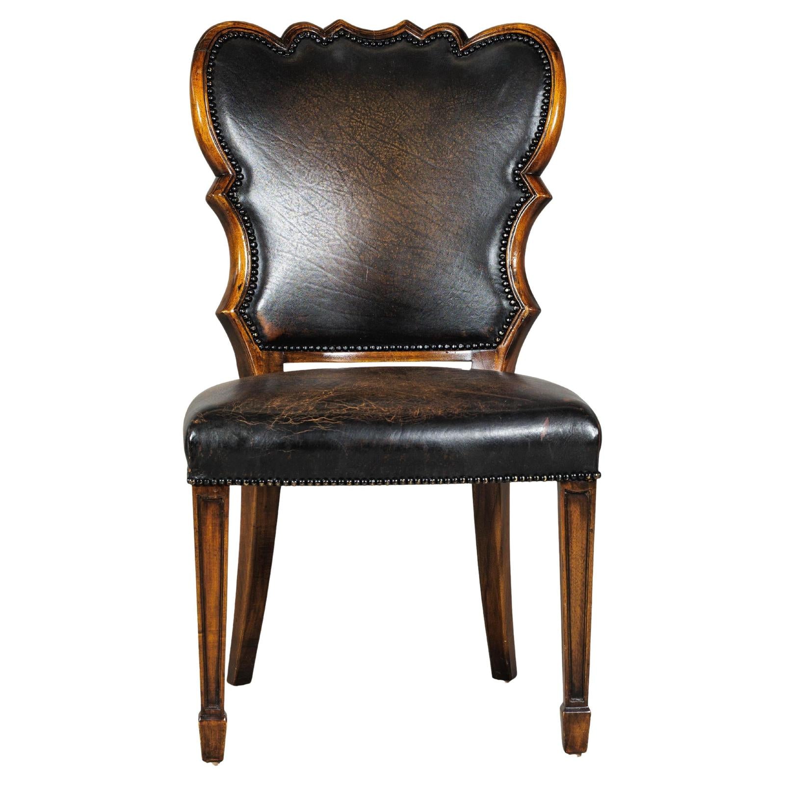 Black Leather Desk Chair with Carved Frame and Nailhead Trim-1. Asian & Chinese Furniture, Art, Antiques, Vintage Home Décor for sale at FEA Home