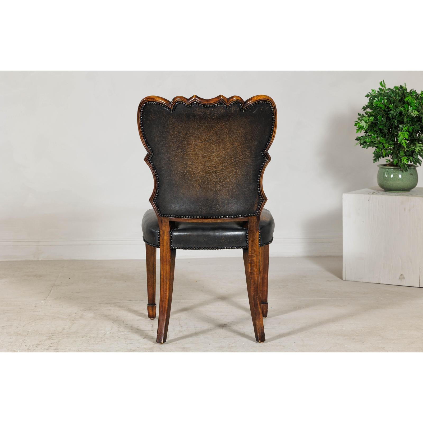 Black Leather Desk Chair with Carved Frame and Nailhead Trim-10. Asian &amp; Chinese Furniture, Art, Antiques, Vintage Home Décor for sale at FEA Home