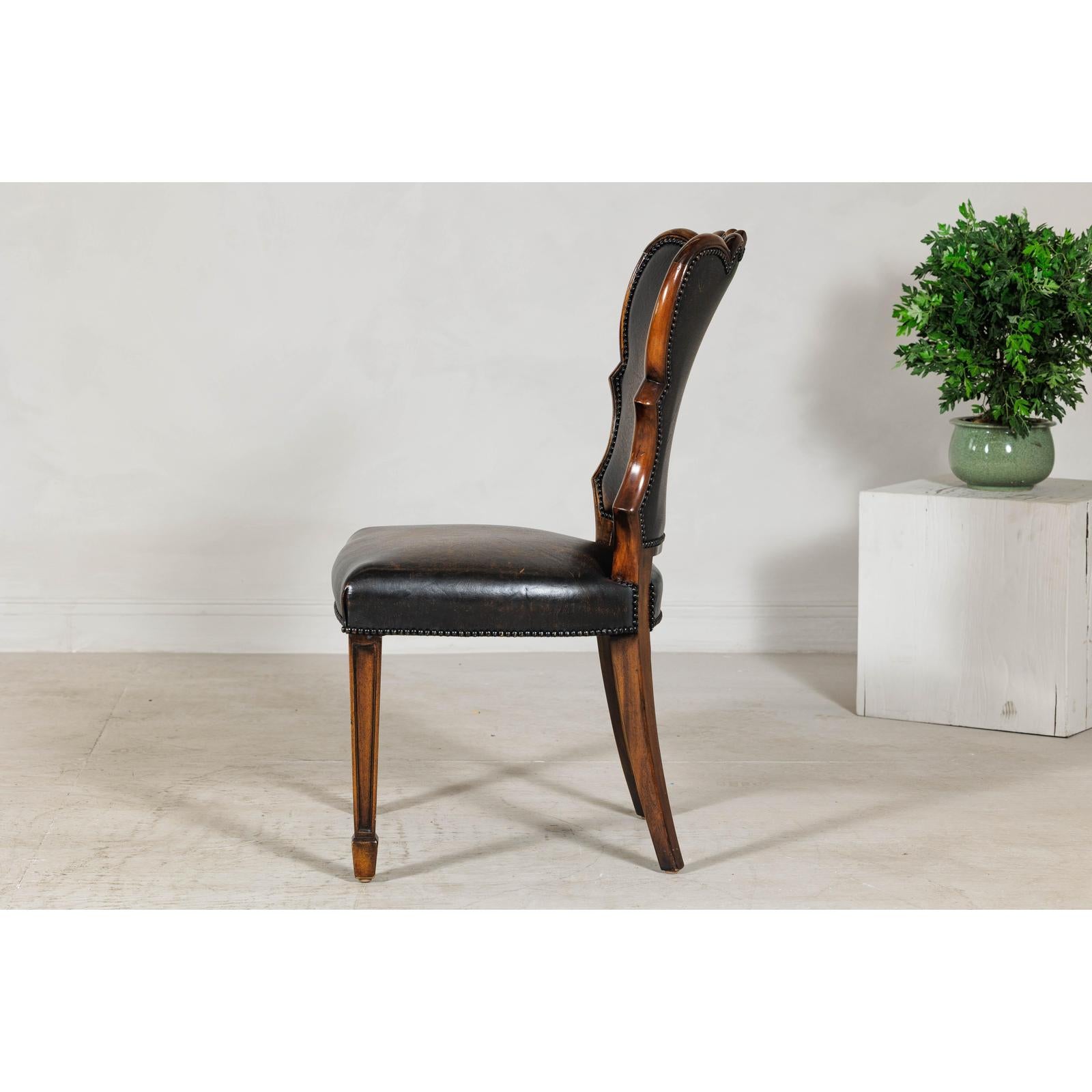 Black Leather Desk Chair with Carved Frame and Nailhead Trim-11. Asian &amp; Chinese Furniture, Art, Antiques, Vintage Home Décor for sale at FEA Home
