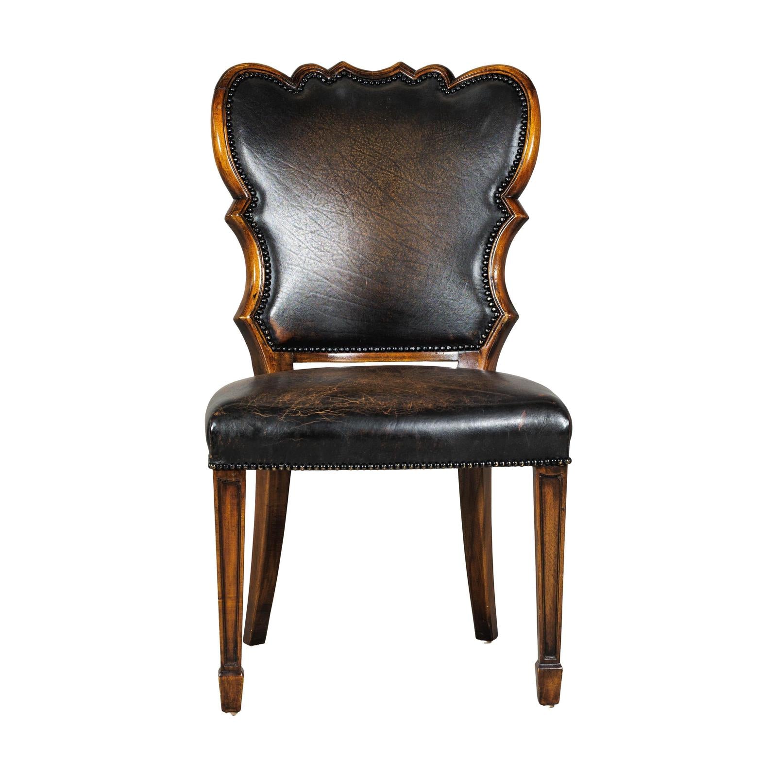 Black Leather Desk Chair with Carved Frame and Nailhead Trim-13. Asian &amp; Chinese Furniture, Art, Antiques, Vintage Home Décor for sale at FEA Home