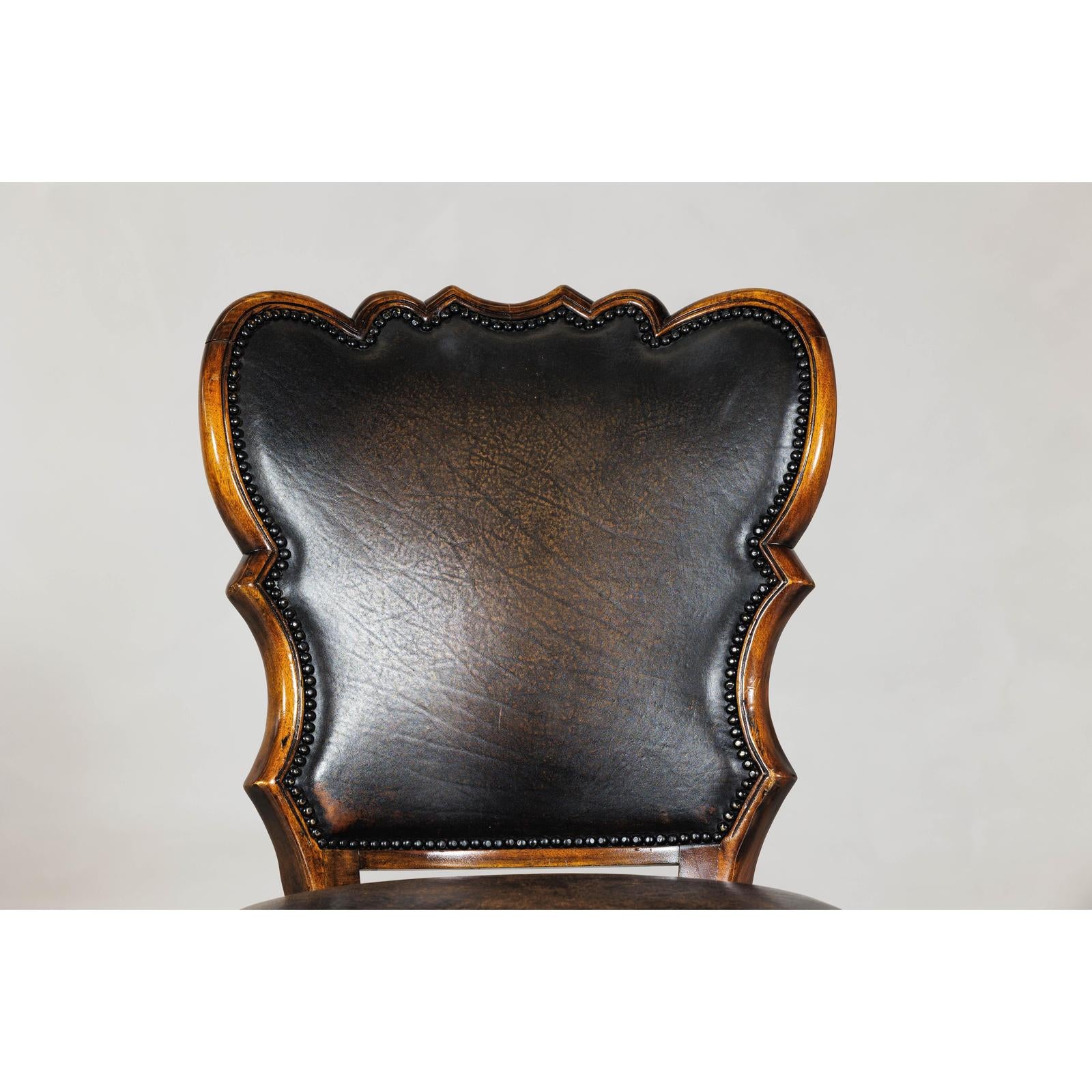 Black Leather Desk Chair with Carved Frame and Nailhead Trim-3. Asian &amp; Chinese Furniture, Art, Antiques, Vintage Home Décor for sale at FEA Home