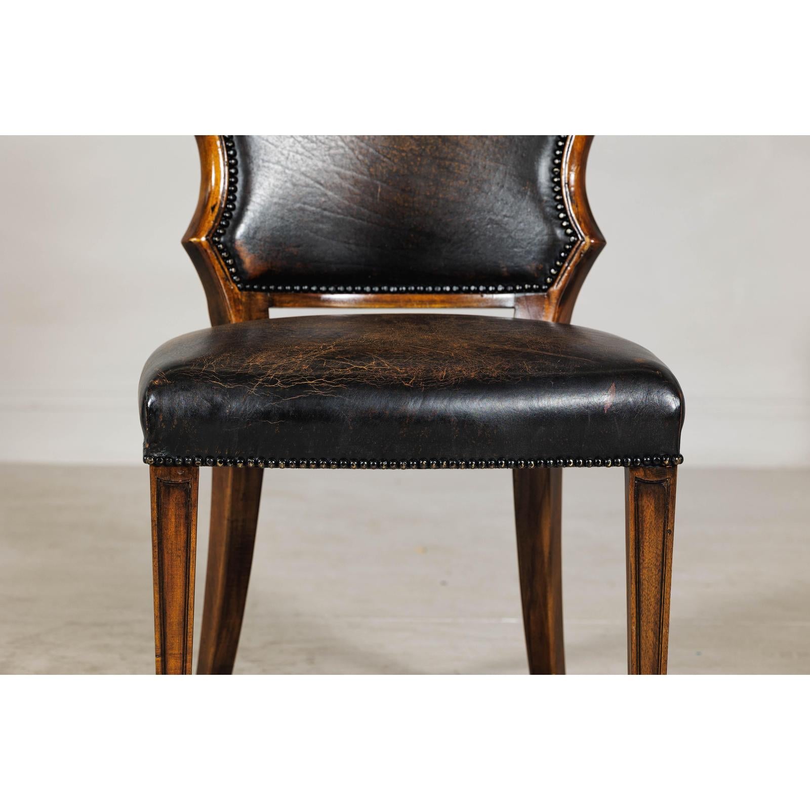Black Leather Desk Chair with Carved Frame and Nailhead Trim-5. Asian &amp; Chinese Furniture, Art, Antiques, Vintage Home Décor for sale at FEA Home