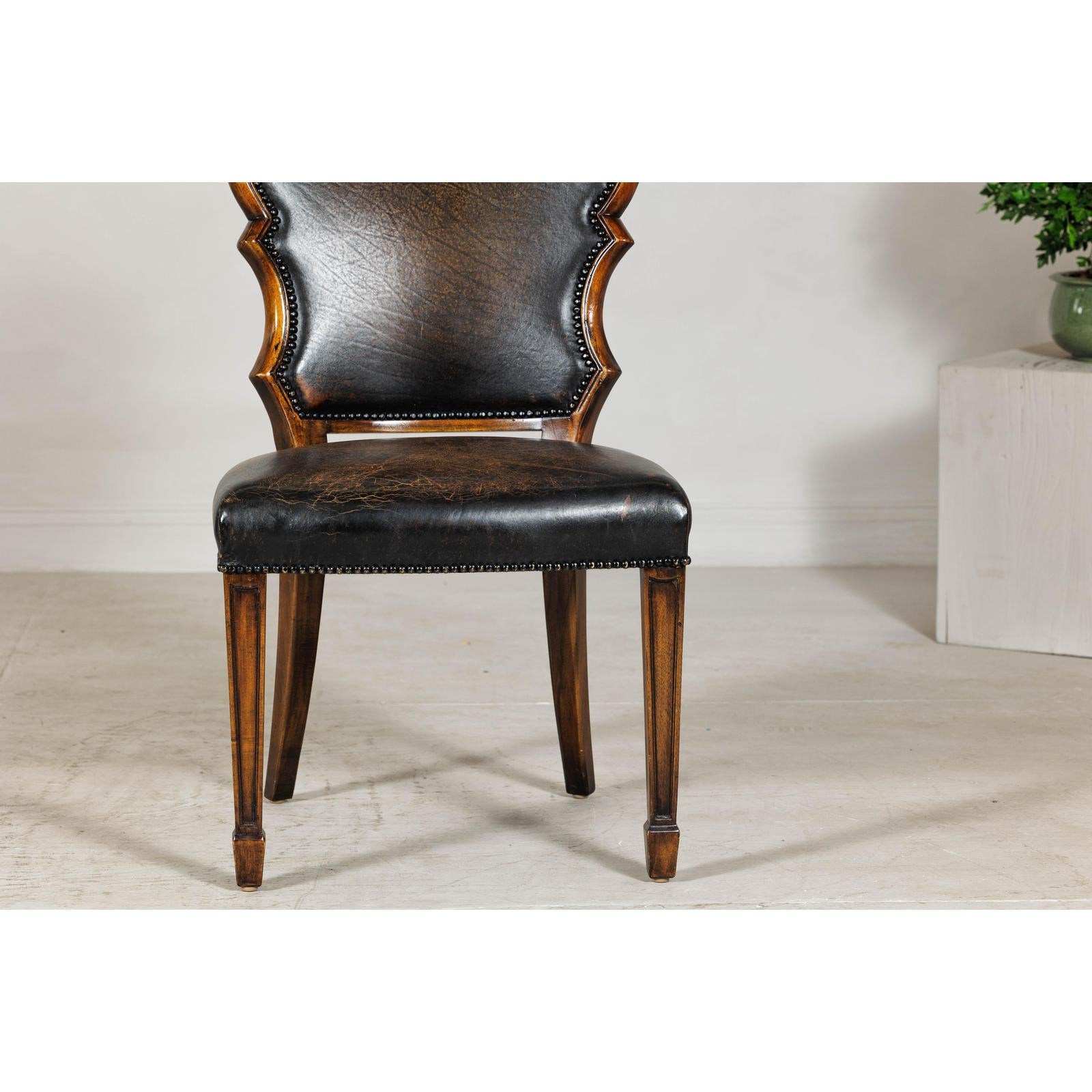 Black Leather Desk Chair with Carved Frame and Nailhead Trim-6. Asian &amp; Chinese Furniture, Art, Antiques, Vintage Home Décor for sale at FEA Home