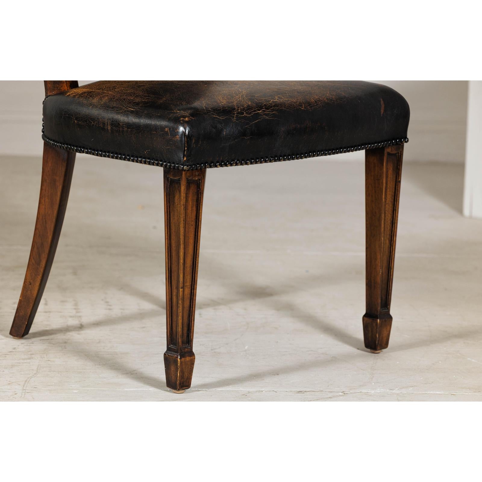 Black Leather Desk Chair with Carved Frame and Nailhead Trim-8. Asian &amp; Chinese Furniture, Art, Antiques, Vintage Home Décor for sale at FEA Home