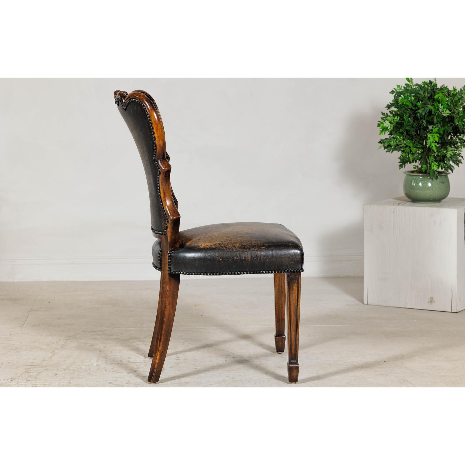 Black Leather Desk Chair with Carved Frame and Nailhead Trim-9. Asian &amp; Chinese Furniture, Art, Antiques, Vintage Home Décor for sale at FEA Home