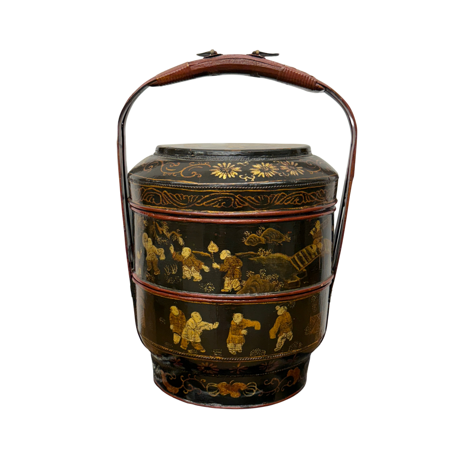 Black &amp; Red Stacked Handpainted Wooden Basket with Handle - FEA Home