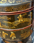 Black & Red Stacked Handpainted Wooden Basket with Handle - FEA Home