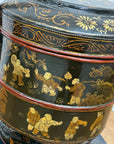 Black & Red Stacked Handpainted Wooden Basket with Handle - FEA Home