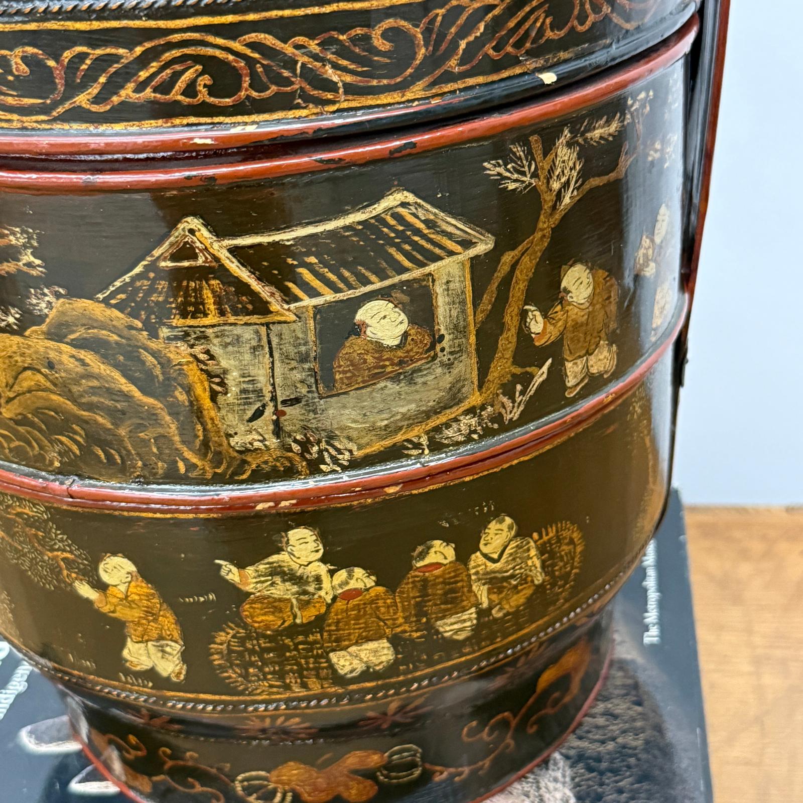 Black &amp; Red Stacked Handpainted Wooden Basket with Handle - FEA Home