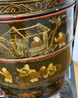 Black & Red Stacked Handpainted Wooden Basket with Handle - FEA Home