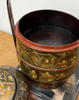 Black & Red Stacked Handpainted Wooden Basket with Handle - FEA Home