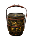 Black & Red Stacked Handpainted Wooden Basket with Handle - FEA Home