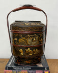Black & Red Stacked Handpainted Wooden Basket with Handle - FEA Home