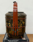 Black & Red Stacked Handpainted Wooden Basket with Handle - FEA Home
