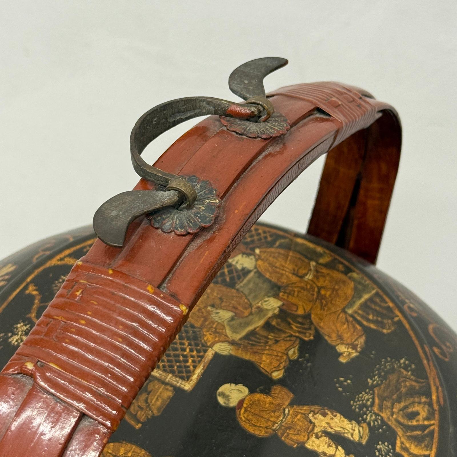 Black &amp; Red Stacked Handpainted Wooden Basket with Handle - FEA Home