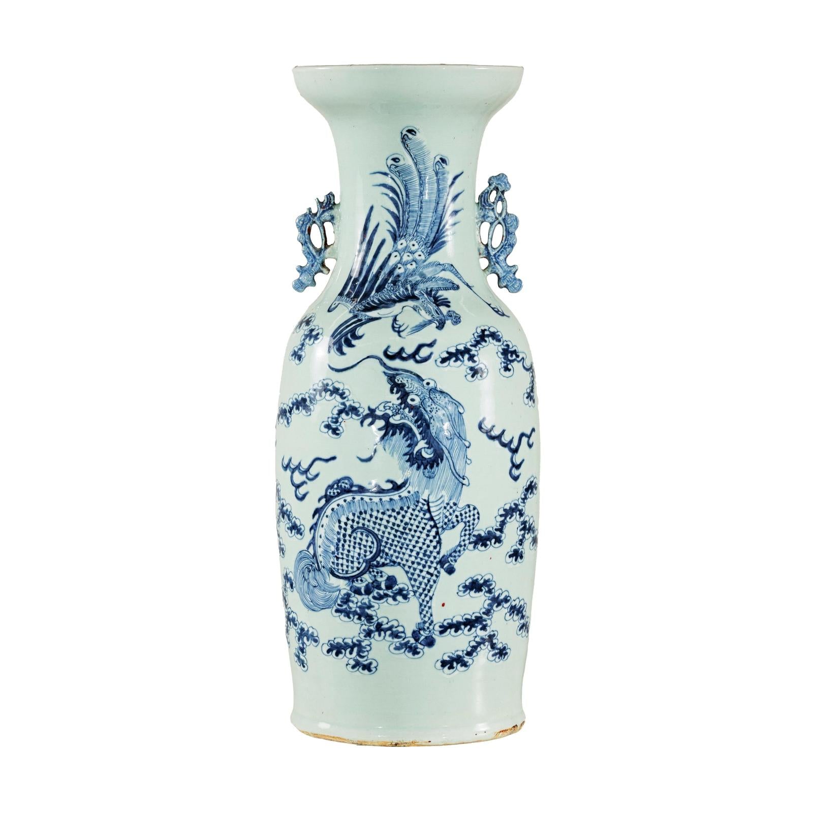 Blue and White Altar Vase with Dragon and Phoenix Design-1. Asian &amp; Chinese Furniture, Art, Antiques, Vintage Home Décor for sale at FEA Home