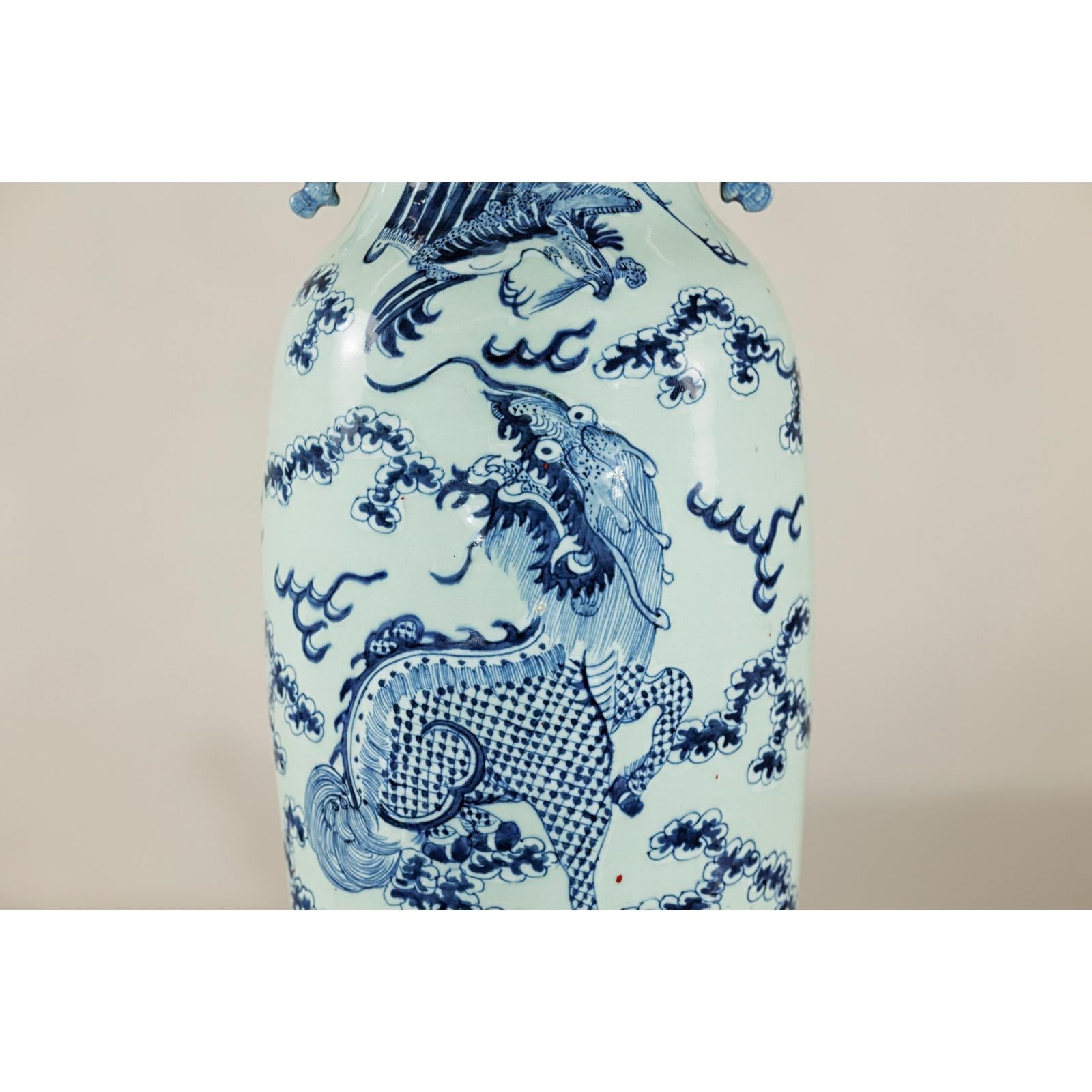 Blue and White Altar Vase with Dragon and Phoenix Design-10. Asian &amp; Chinese Furniture, Art, Antiques, Vintage Home Décor for sale at FEA Home